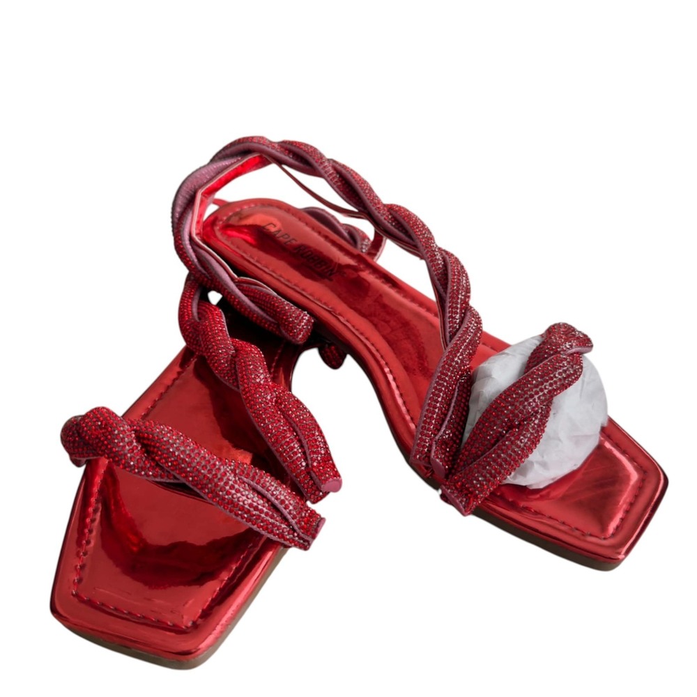 Cape Robbin Rhinestone Sandals Women's Size 7 Red Crystal Strappy NEW Elegant